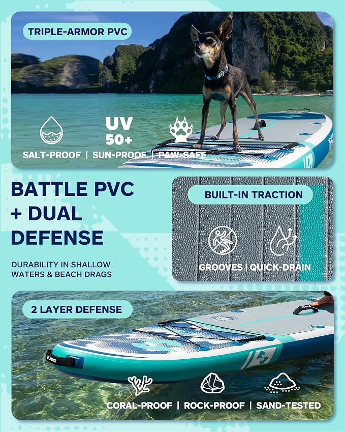 Flyski 11'x34 Ultra Wide Paddle Board, Inflatable Paddle Board&420lb Capacity for All Skill, Inflatable Paddle Board for Adults, Yoga/Family/Fishing Paddle Board, Anti-Slip Deck, US Fin, Pump,100L Bag