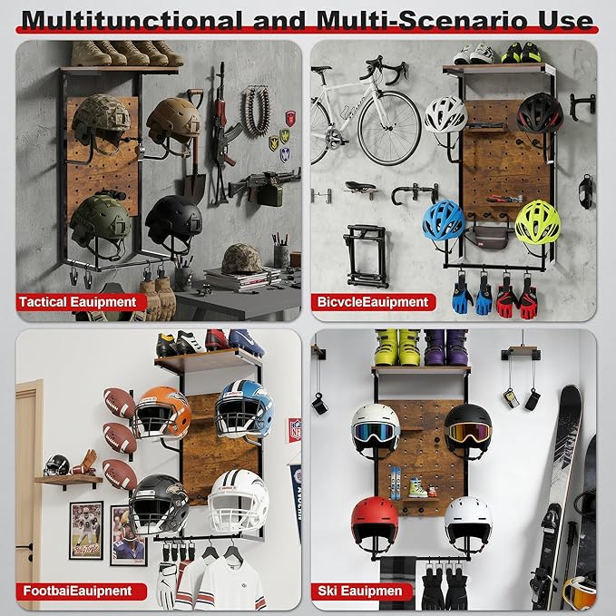 Helmet Holder Wall Mount, Motorcycle Helmet Stand, Motorcycle Accessories Display, Wall-Mounted Helmet Storage Rack with 4 Glove Clips