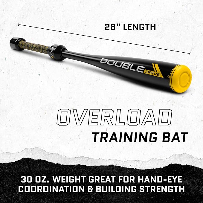 SKLZ Double Drive Weighted Training Bat for Baseball & Softball | 28" Length, 30 oz. Weight | Weights Above and Below Grip for Bat Speed and Power | Durable Aluminum Build | Durasoft Grip