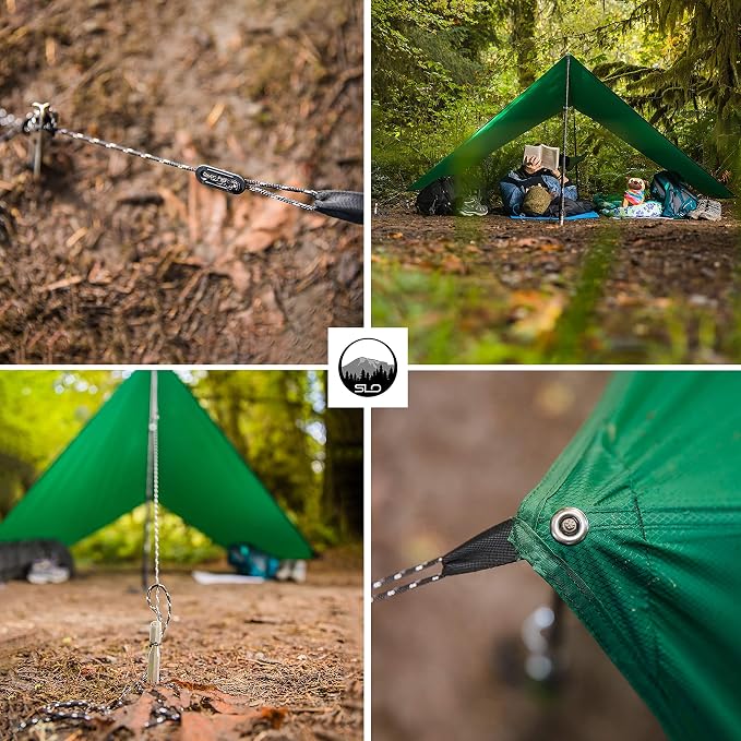 Camping Hammock with Bug Net and Rain Fly – Durable Ripstop Nylon Construction with 12’ Tree Straps, 5kn Carabiners, Tent Stakes and Waterproof Carry Bag