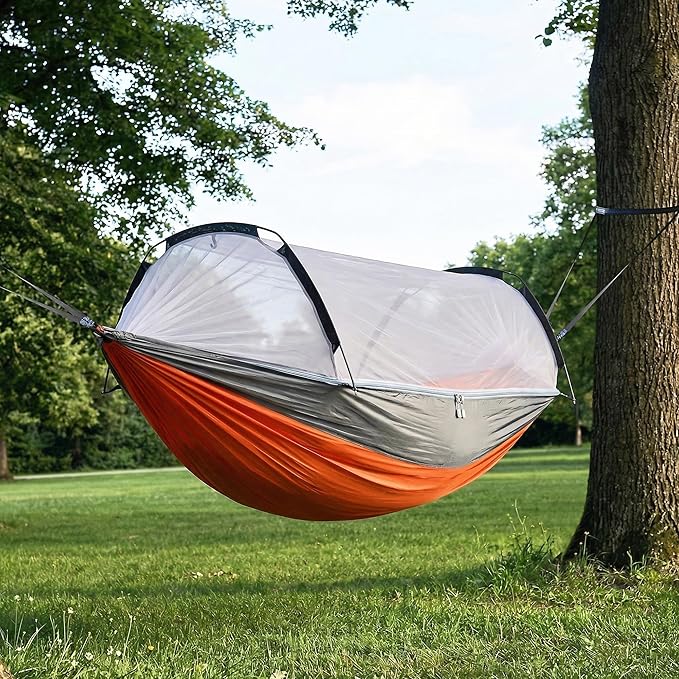 Lulladle Camping Hammock - 600lbs Capacity Portable Hammock with 2 Tree Straps and with Mosquito Net,Nylon Hanging Hammock Easy Setup and Pack for Outdoors Camping,Backpacking,Hiking - Double/Single