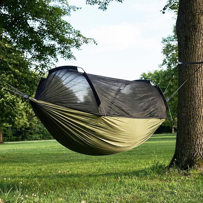 Lulladle Camping Hammock - 500lbs Capacity Portable Hammock with 2 Tree Straps and with Mosquito Net,Nylon Hanging Hammock Easy Setup and Pack for Outdoors Camping,Backpacking,Hiking - Double/Single