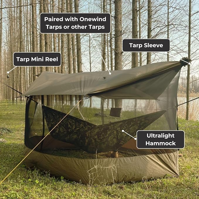 Onewind Camping Tarp Mosquito Net, Hammock Screen House, Tarp Mosquito Net Camping Lightweight Bugnet for Tarp 360 Degree Protection for Patio Backyard Hiking Backpacking, OD Green