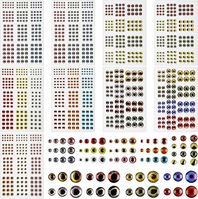 1347pcs Fishing Eyes 3D/4D/5D Realistic Fish Lure Eye for Lures Making Fishig Bait Fly Tying Streamers Lures Crafts 3 mm/ 4 mm/ 5 mm/ 6 mm/ 8 mm/ 10 mm