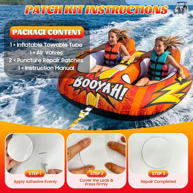 Towable Tubes for Boating Water Tubes - 2 Person Soaring Eagle, Heavy Duty Boat Tubes & Towables, EVA Foam Pads, Drainage, Quick Connector(F-1007)(F-1020)