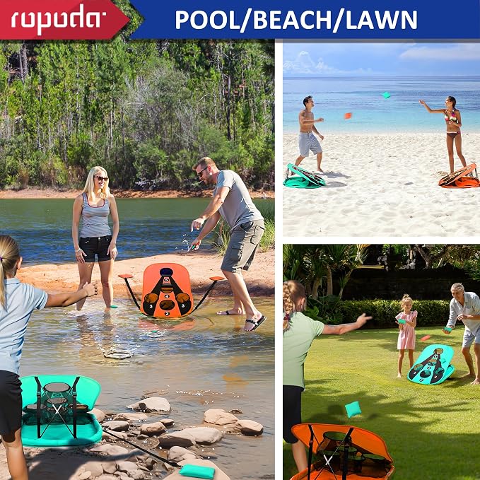 ropoda Pool Cornhole Board Set, 3ft x 2ft Corn Hole Games for Adults, Cornhole Set Floating, Pool Games for Adults, Water and Land Dual-Purpose, Easy Setup, Beach Toys for Family(Orange and Green)