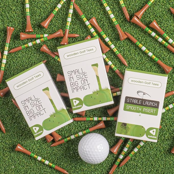 FINGER TEN Premium Bamboo Wood Golf Tees Unique Box Design 18-Pack Per Box Value 18/72/180 Pack, Wooden Tees in 2 3/4" 3 1/4" Durable for Golfers, USA Flag Design Pro Tee Choice