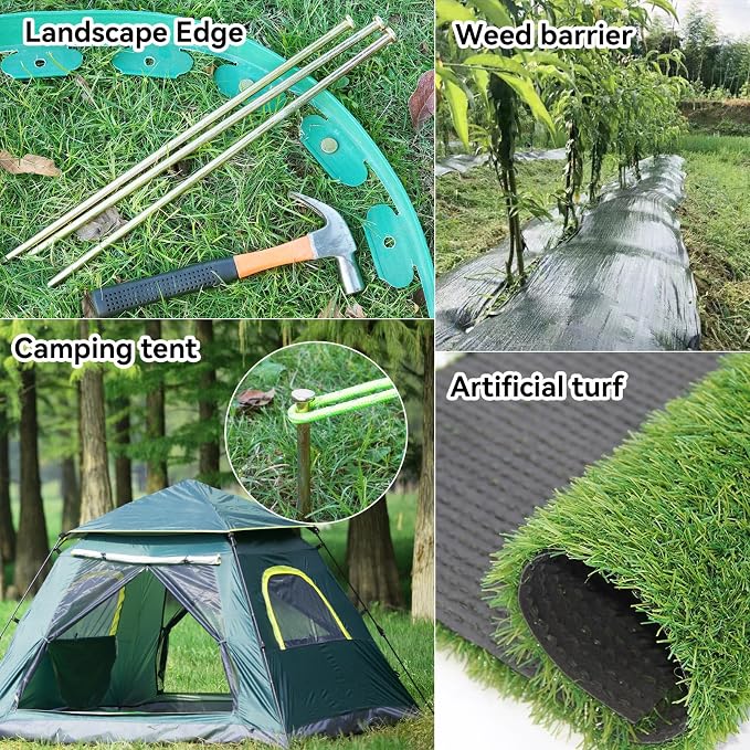 16 Inch Landscape Stakes, 45 Pack Heavy Duty Galvanized Metal Ground Anchoring Spikes for Paver Edging, Weed Barrier, Floor Covering, Artificial Turf, Camping Tent (Yellow)