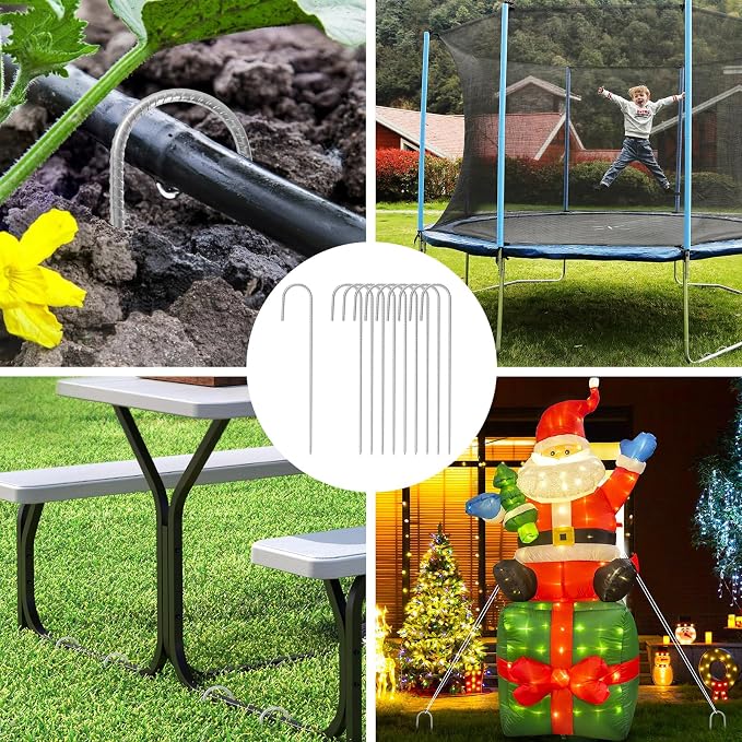 ABCCANOPY 12 inch Heavy Duty Ground Stakes J Hooks for Camping Tent Heavy Duty Metal Ground Anchors, 10 Pack