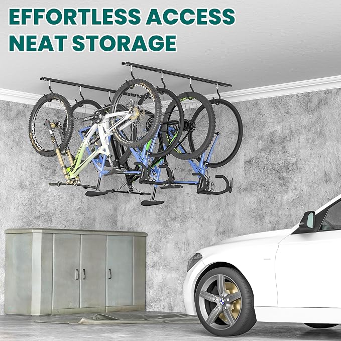 EVERHANGER Ceiling Bike Storage Racks for Garage, Indoor Bike Storage Hanger with Adjustable Bike Hooks for 8 to 16 Bikes