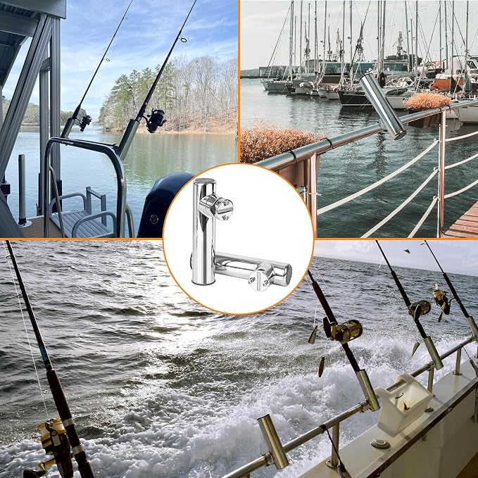 2 Pack Fishing Rod Holders for Boat Rail Mount, Stainless Steel Clamp on Rod Holder for Marine Boat, Fishing Boat, Pontoon, Jon Boat