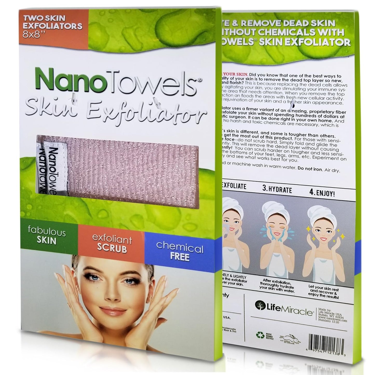Nano Towels Skin Exfoliating Cleanser | Personal Microdermabrasion Face Wash, Pore Toner & Body Scrub Cloth | Chemical Free Dead Skin and Blackhead Remover. Korean Skin Care Secret | 6 Exfoliators