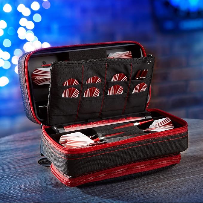 Casemaster Plazma Pro, 6 Dart Case for Soft and Steel Tip Darts, Features Large Front Mobile Device Pocket, Built-In Storage Tubes and Pockets for Flights, Tips, Shafts, and Personal Items