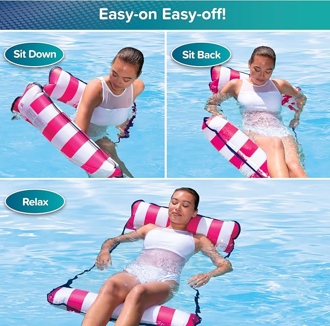 Aqua Original 4-in-1 Monterey Hammock Pool Float & Water Hammock – Multi-Purpose, Inflatable Pool Floats for Adults – Patented Thick, Non-Stick PVC Material – Pink