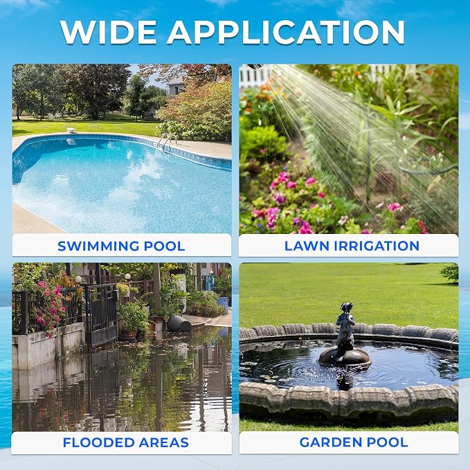 Automatic Water Pump, 2250GPH Sump Pump Submersible Basement Portable Electric Utility Water Pump Removal for Pool Draining Basement Hot Tubs Garden Pool Cover Pond, Blue