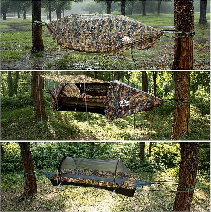 Night Cat Upgraded Flat Lay Hammock Tent Combo with Sleeping Pad Non Rolling for 1 Person Adults 330LBS 87x28x19in