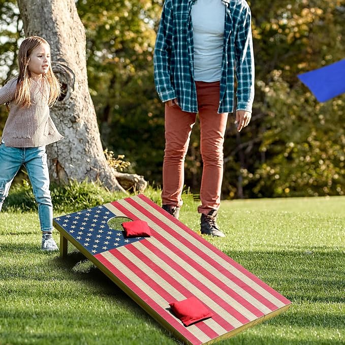 Solid Wood Cornhole Board Set, 4x2ft Regulation Cornhole Game Set with 8 Bean Bags and 2 Cornhole Boards, Premium Corn Hole Game for Adults and Family