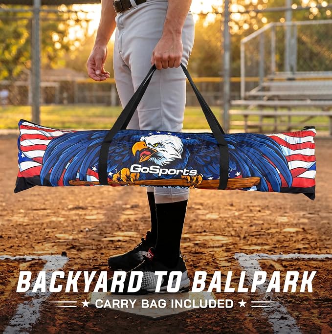 GoSports 7 ft x 7 ft Baseball & Softball Nets - Red, Black, Drip or PRO - Practice Hitting & Pitching Net with Bow Type Frame, Carry Bag and Strike Zone, Great for All Skill Levels