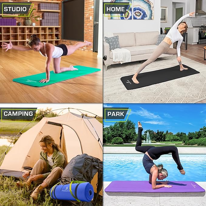 ProsourceFit Extra Thick Yoga and Pilates Mat 1/2” (13mm) or 1" (25mm), 71-inch Long High Density Exercise Mat with Comfort Foam and Carrying Strap