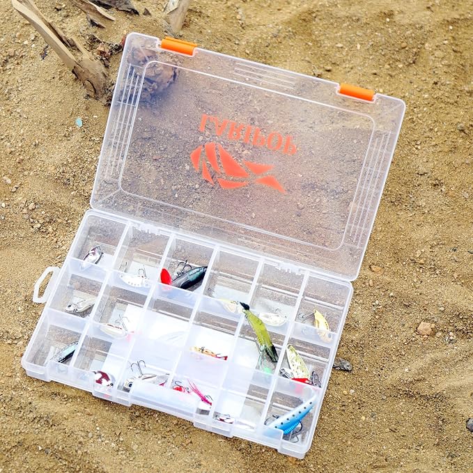 LARIPOP 4-Pack 3600 Fishing Tackle Boxes, Clear Plastic Storage Trays with Adjustable Dividers, Organizer for Lures, Hooks, Sinkers, Jigs & Fishing Accessories