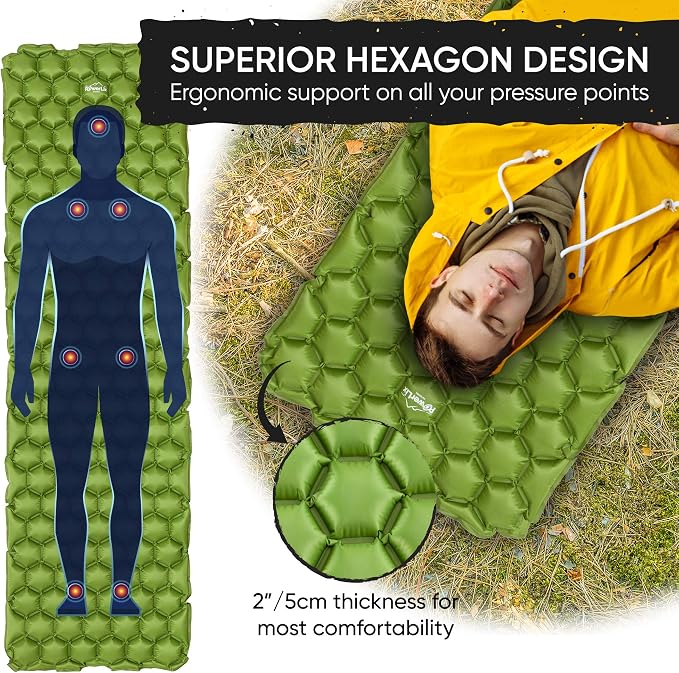 POWERLIX Ultralight Inflatable Camping Sleeping Pad - Camping Mattress Sleeping Mat for Backpacking, Hiking, Compact Lightweight Sleeping Pad for Camping, Inflation Bag/Repair Kit Included