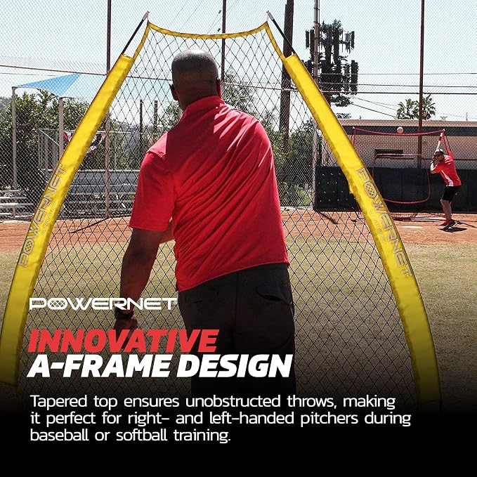 PowerNet Baseball Training Equipment Baseball Net, Portable Softball Batting Practice Pitching Screen, 7-FT I-Screen or A-Frame Pitching Net