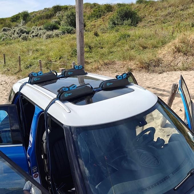 Hang 11 Surfboard Roof Rack - Soft Padded Surfboard Rack for Car, No-Scratch Buckles, Fits Most Vehicles Without Crossbars, Extra-Wide 1.5” Straps, Carries up to 6 Boards (Double / 6 Boards)