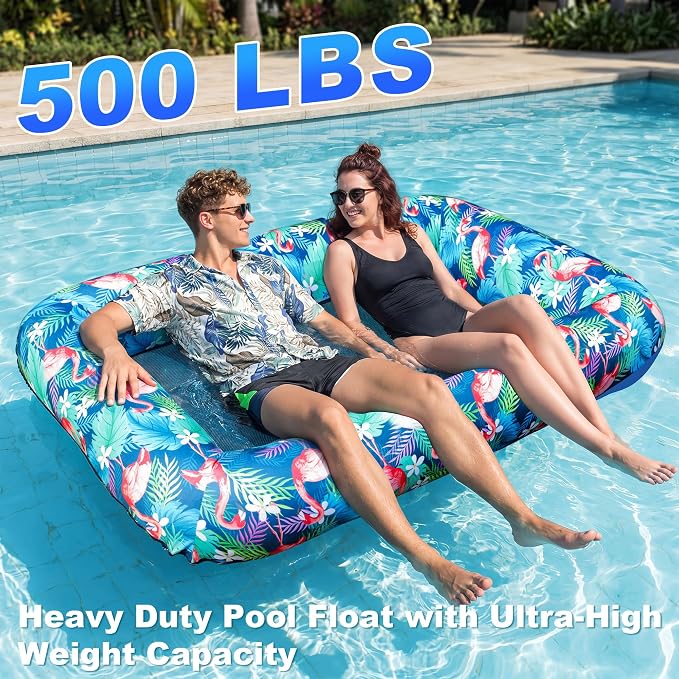 FindUWill Oversized Pool Float Lounge, 72" X 37" Extra Large Fabric-Covered Pool Floats for Adults, Inflatable Contour Lounger with Headrest Ultra-Comfort Cooling Pool Raft (XL, Monstera)