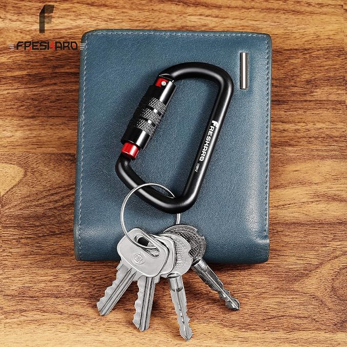 FresKaro 3pcs 25kN Climbing Carabiners with 2pcs 12kN Twist Lock Carabiners, Black Color