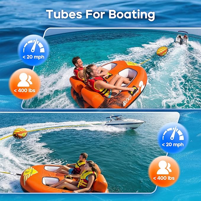 K-Musculo Towable Tubes for Boating - 2-3 Person Boat Tubes & Towables, EVA Foam Pads, Drainage, Super Safe Handle, Quick Connector