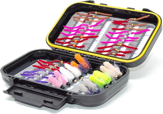 24/36/50/66 Premium Hand Tied Fly Fishing Flies Assortment | Waterproof Fly Boxes | Dry, Wet, Nymphs, Streamers, Wooly Buggers, Terrestrials | Trout, Bass Lure Set, Kit, Gift