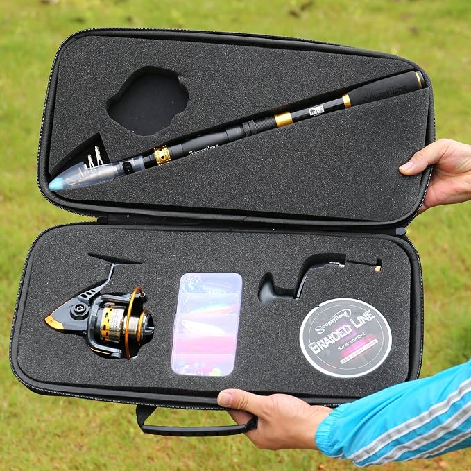Sougayilang Fishing Rod Reel Combos Carbon Fiber Telescopic Fishing pole with Spinning Reel for Travel Saltwater Freshwater Fishing