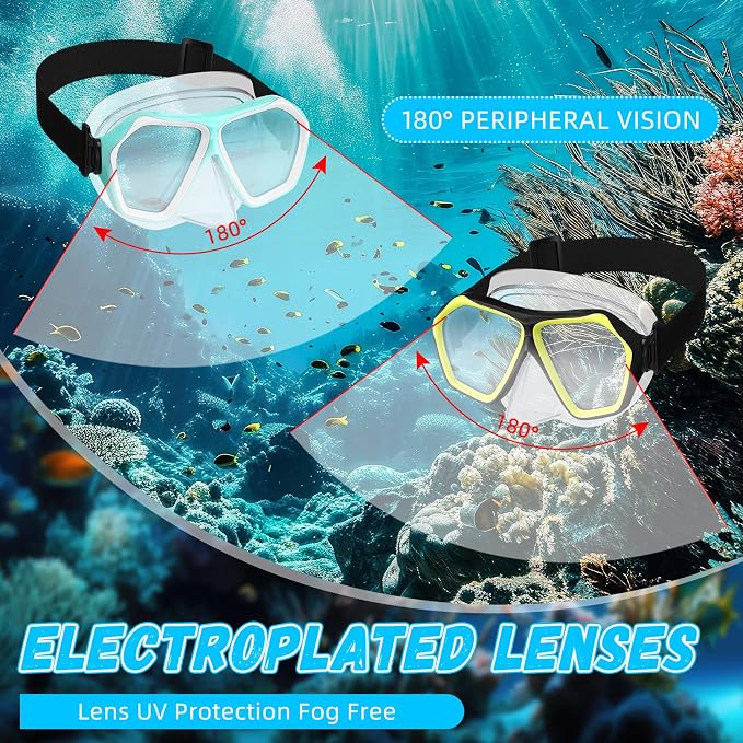 Fabbay 6 Pcs Adult Youth Swim Goggles with Nose Cover Elastic Strap Anti Fog Waterproof Snorkel Wide View Diving Swim Mask