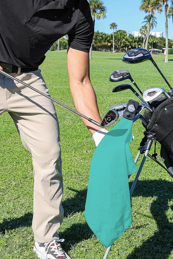 Magnetic Golf Towel for Golf Bags with Clip for Men & Women, Waffle Weave Microfiber Towel with Industrial Strength Clip Hook for Strong Hold to Golf Carts or Clubs, Set of 3