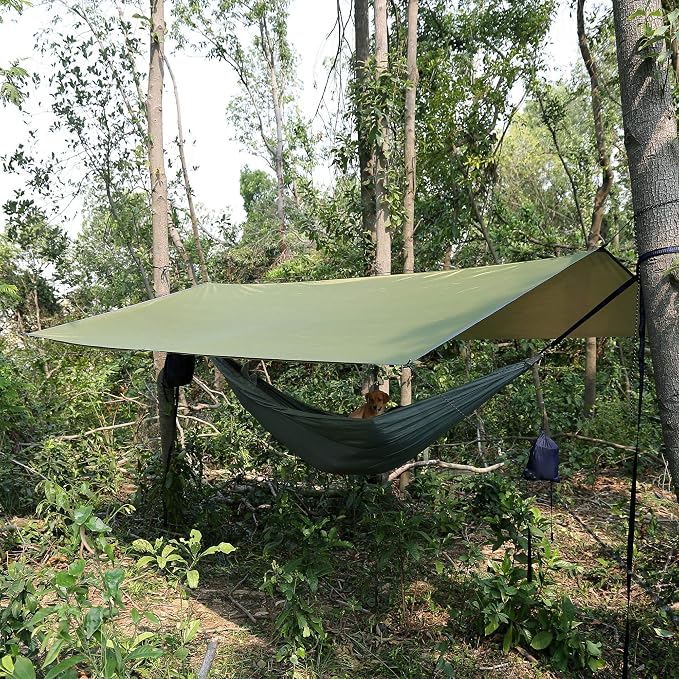 Sunyear Double Camping Hammock with Net & Sunyear Hammock Rain Fly Tent Tarp Provides Effective Protection Against Rain