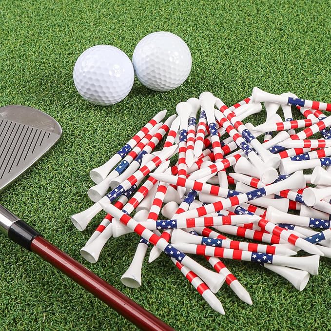 FINGER TEN Bamboo Golf Tees Wood 1 1/2 2 3/4 3 1/4 Inch Wooden Short Long Tee Color Bulk 250/500/1000/2000 Count for Men Women Kids in Red Pink USA Flag