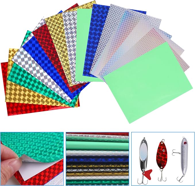 Fishing Lure Tape Stickers,15/30pcs Reflective Fish Scales Lures Bait Sticker Holographic Adhesive Film Flash Lure Tape for DIY Fishing Lures Making Accessories Crafts Tool