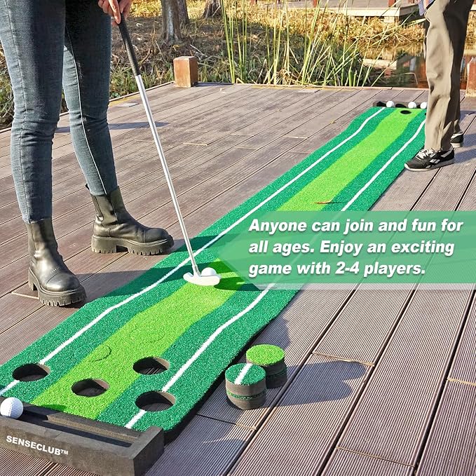 SENSECLUB Indoor Putting Green, Foldable Putting Mat Golf Game Set, Golf Gifts for Men with Ball-Collect System