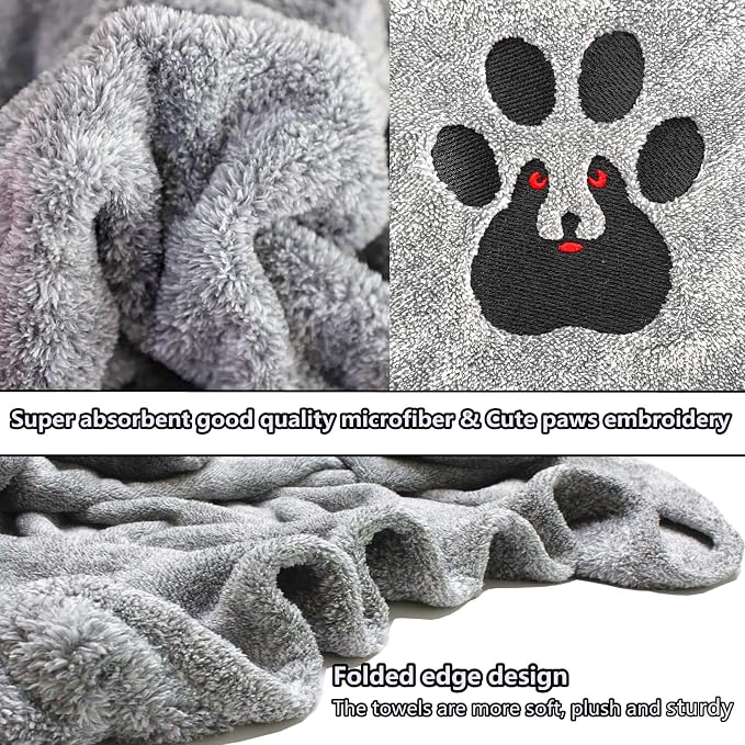 Dogvingpk Medium Dog Towel 4 Pack, Super Absorbent Soft Quick Drying Microfiber Pet Bath Towels for Medium & Small Dogs (M-36" * 28", 2Grey and 2Brown)