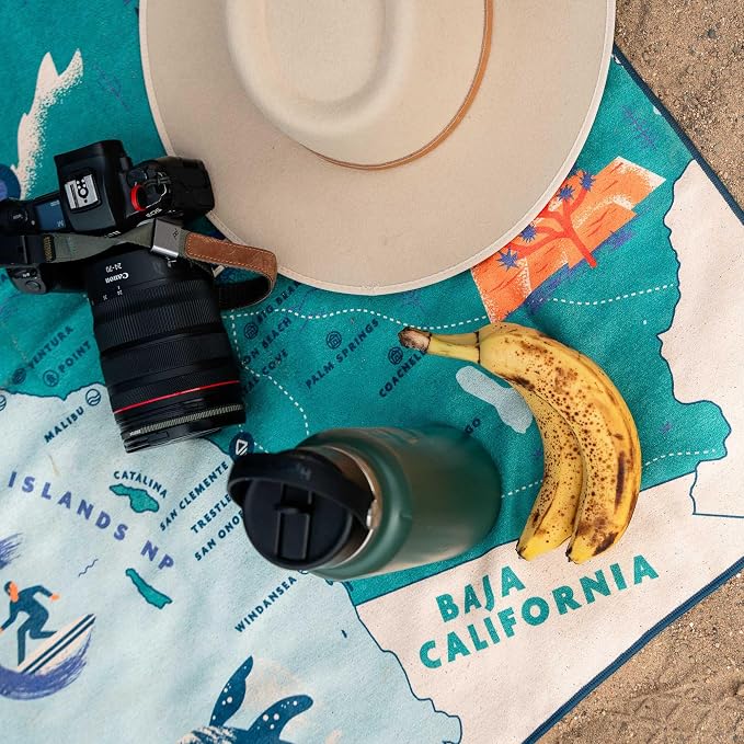 Nomadix Original Towel - Perfect for Beach, Pool, Travel, Camping, Yoga - Made with Recycled Materials - Super Absorbent - Sand Resistant (California Map)