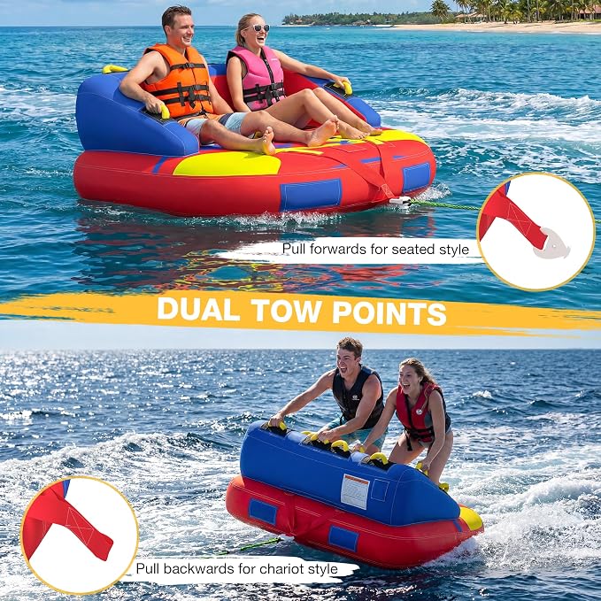 2-Person Towable Tubes for Boating with Towable Rope, Couch Reversible Boat Tube, Padded Bolster Guard Handles & Quick-Connect Tow Point | Towable Rope,Couch Reversible Boat Tube,Padded Bolster Guard Handles,Quick-Connect Tow Point