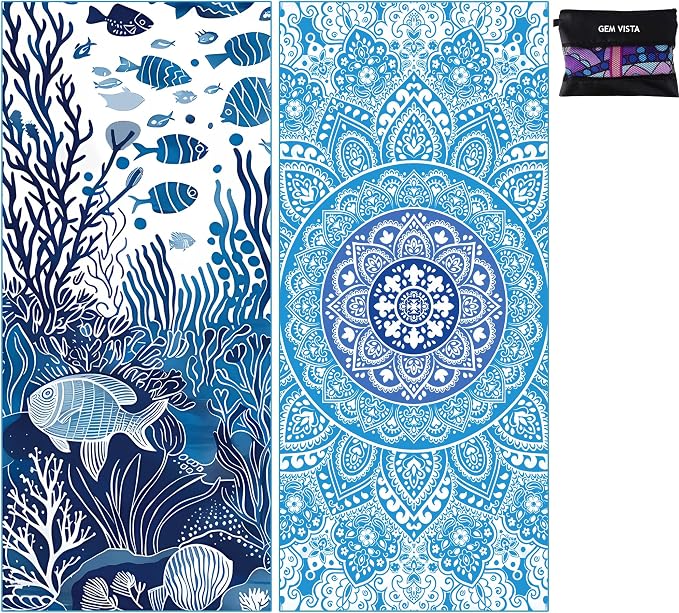 2 Pack Oversized Microfiber Beach Towel Set, 71”x32” Sand Free Towels for Beach Quick Dry Absorbent Swimming Pool Towel Perfect for Adult Yoga Gym Camping Essentials Accessories Travel Vacation Gift