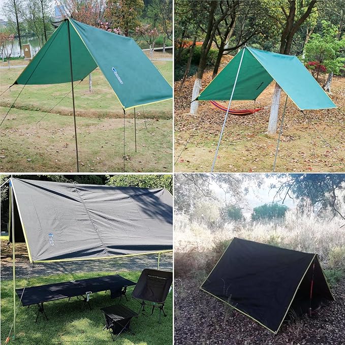 Azarxis Hammock Camping Tarp Rain Fly, Waterproof Tent Shelter Awning Sunshade Cloth Picnic Mat for Outdoor Hiking Beach Backpacking - Included Guy Lines & Stakes