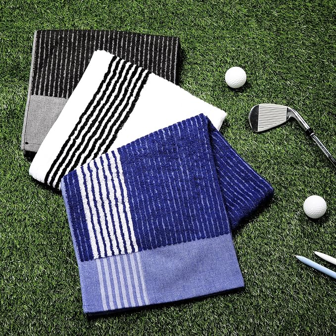Buryeah Golf Towel 22 x 44 Inch Cotton Golf Caddy Towel Camping Large for Caddies Golfers Tour Players Club with Stripe