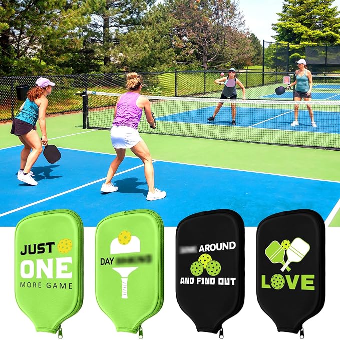 Poen 4 Pcs Ball Paddle Covers 8.5 x 11 Inch Standard/Elongated Paddle Cover Protective Neoprene Racket Sleeve Bag with Zipper Universal Case Fits 8.25 Wide for Sports Men Women Gift