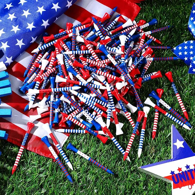 Lunmon 150 Pcs Patriotic Golf Tees Stars USA Flag and Stripes Golf Tees for Sport American Flag Red White and Blue Golfing Accessories for Men Women
