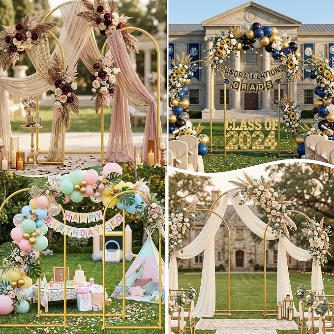 Metal Arch Backdrop Stand Wedding Arch Frame Set of 3 (7.2FT/6.6FT/6FT) Gold Backdrop Arch Stand for Wedding Ceremony Birthday Party Baby Shower Graduation Ceremony Decoration