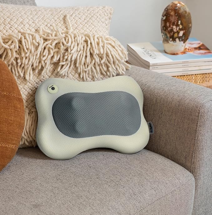 Zyllion Shiatsu Back and Neck Massager with Heat - 3D Electric Kneading Deep Tissue Massage Pillow for Muscle Pain Relief, Cream, ZMA-13