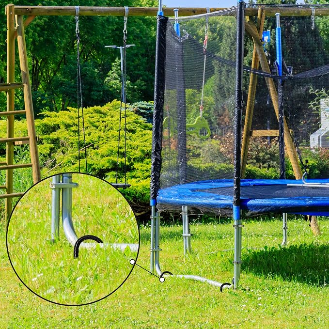 16” Extra Heavy Duty Trampoline Anchor Rebar Stakes U Shape, 1/2" Diameter Black Powder Coated Rebar Steel - Set of 8 Ground Anchors for Camping Tent - Garden Staples – Sharp End