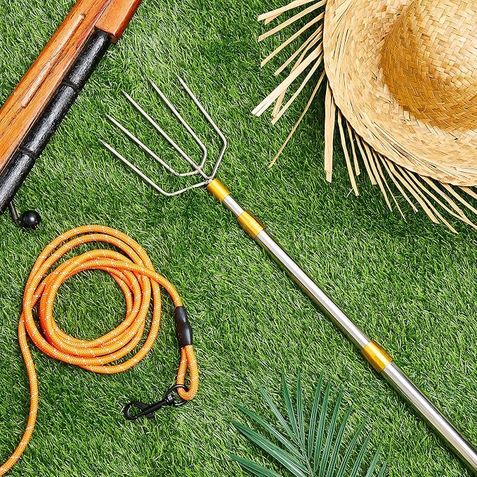 MorningRo 2 Pcs Stainless Steel Telescopic Fish Gaff with 5 Teeth Assorted Harpoons Barbed Retractable Spear Gig Gaff Fishing Gaffs Frog Gig for Fishing Hook Harpoon Hunting Frog Mole